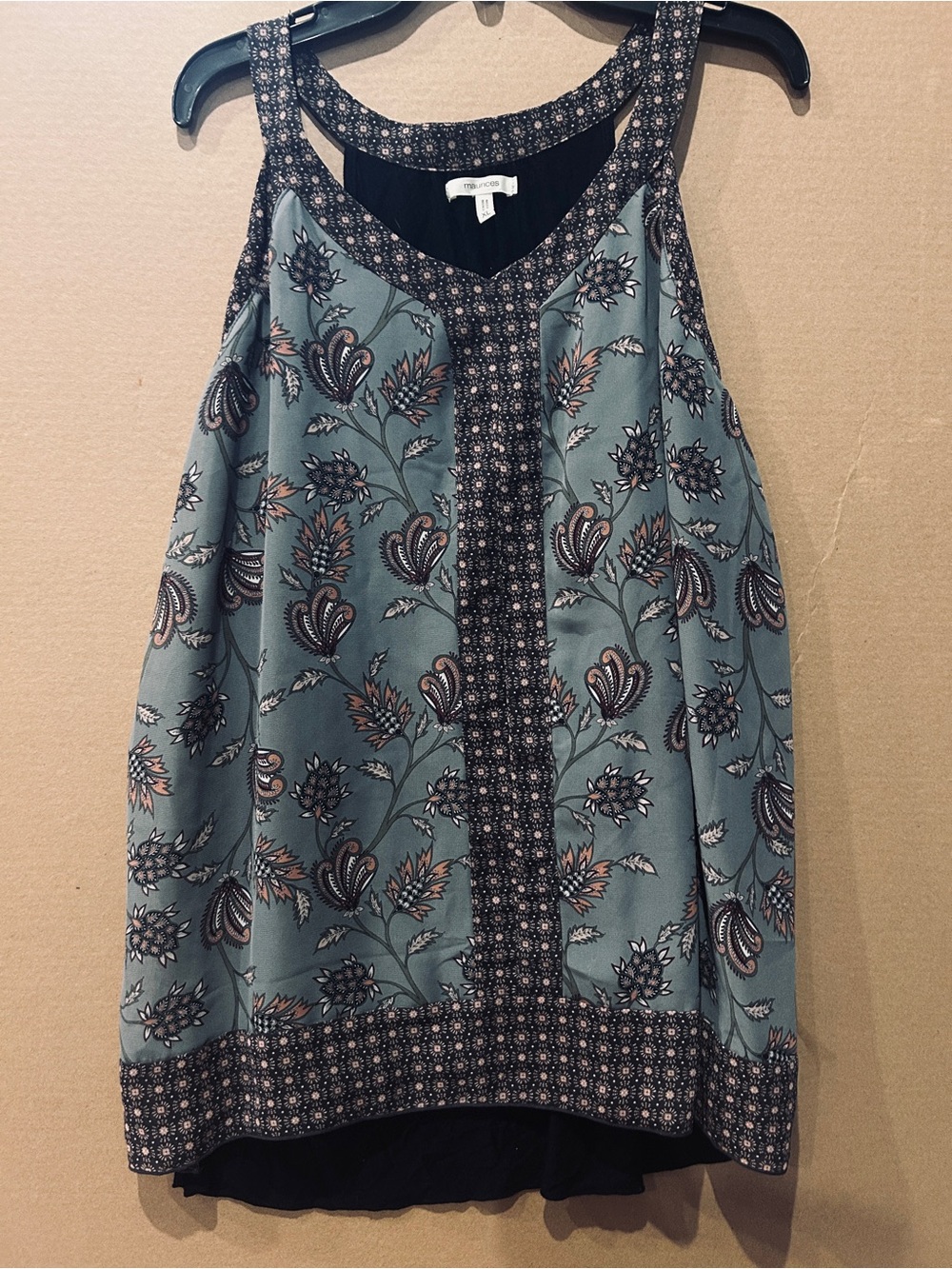 Maurices Teal Floral Tank Top with Navy Trim